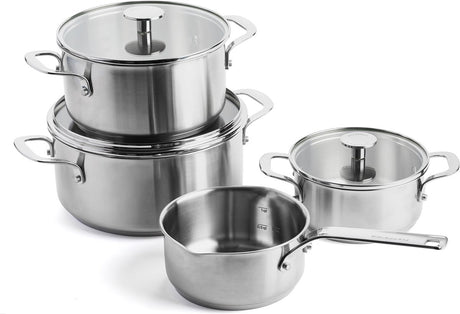 Kitchenaid ensemble de casseroles en acier inoxydable 7 pièces - 16 20 24 cm - 1,5 3,1 4,8 l - sans PFAS - ensemble de casseroles en acier inoxydable - ensemble de casseroles à induction - passe au four jusqu'à 220°c - avec couvercle en verre - argent