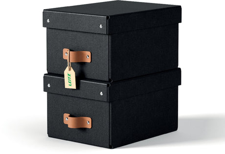 Leitz puro petite boîte de rangement avec couvercle - lot de 2 - 7l - carton 100% recyclé - noir