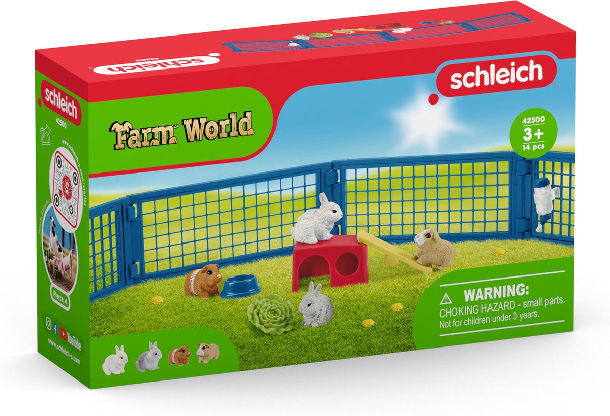 Schleich farm world - maison pour lapins et cobayes - ensemble de figurines - jouets pour enfants pour garçons et filles - 3 à 8 ans - 14 pièces