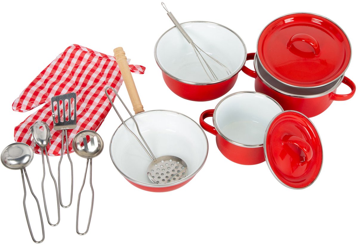 Small foot - ensemble de casseroles et ustensiles de cuisine rouge, 11 pièces.