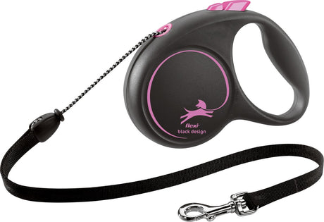Flexi | ligne rétractable noir design cordon rose