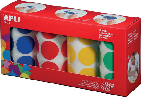 Autocollants enfants Apli cercles xl | diamètre 33 mm | boîte de 4 rouleaux en 4 couleurs