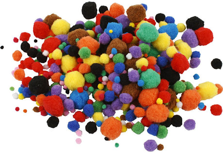 Pompons de l'entreprise Creativ, d 5-40 mm, env. 150 pièces, différentes couleurs, 42 g 1 boîte