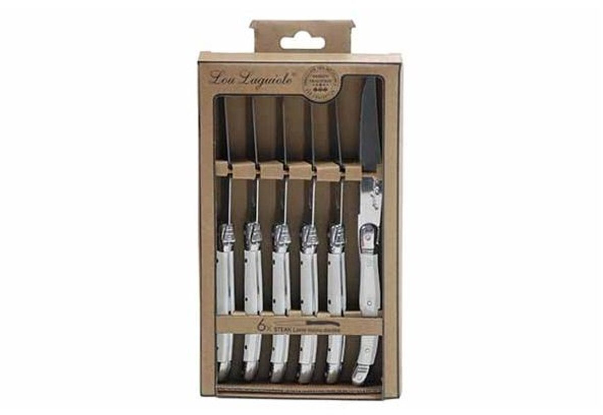 Lou set de couteaux laguiole viandes rustiques métal blanc 6 pièces