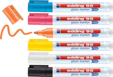 Set de marqueurs pour verre Edding 95 6 s - couleurs assorties - 6 pièces - utilisable directement sans système de pompe - 1,5-3 mm