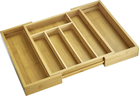 Tiroir à couverts Westmark – tiroir coulissant pour couverts et ustensiles de cuisine, organisateur pratique pour tiroirs fréquemment utilisés, 5 ou 7 compartiments – bambou, 29 – 48 cm