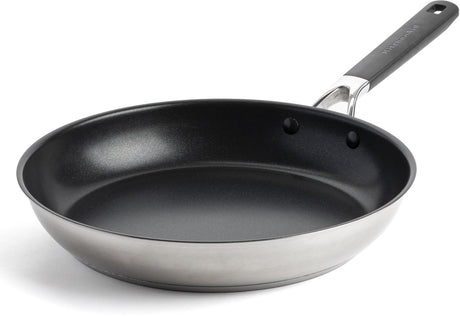 Poêle inox Kitchenaid 28 cm - revêtement antiadhésif sans PFA - poêle induction - poêle céramique - passe au four jusqu'à 160°c - poignées froides - argent
