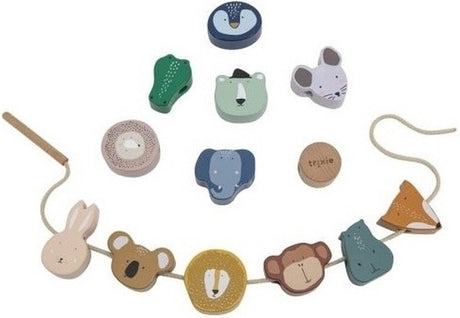 Trixie perles à enfiler animaux en bois - jouet en bois pour tout-petit - stimule la motricité fine - avec 12 grosses perles à enfiler