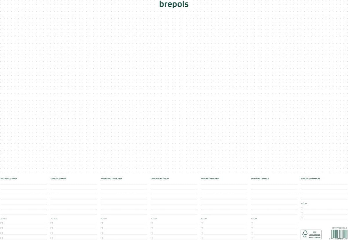 Bloc-notes Brepols avec calendrier hebdomadaire, non daté