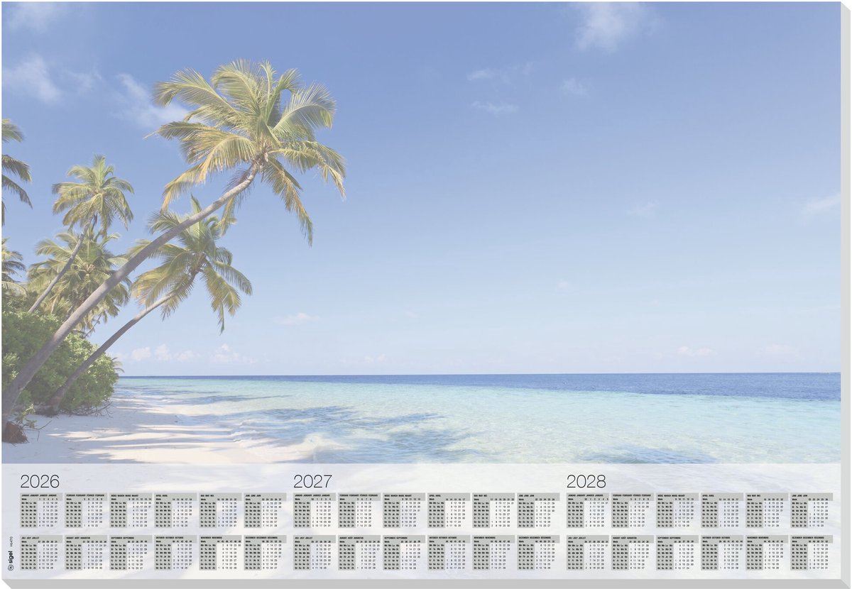 Sous-main Sigel - plage - avec calendrier 2026 2027 2028 - format A2 - 30 feuilles déchirables - si-h6470