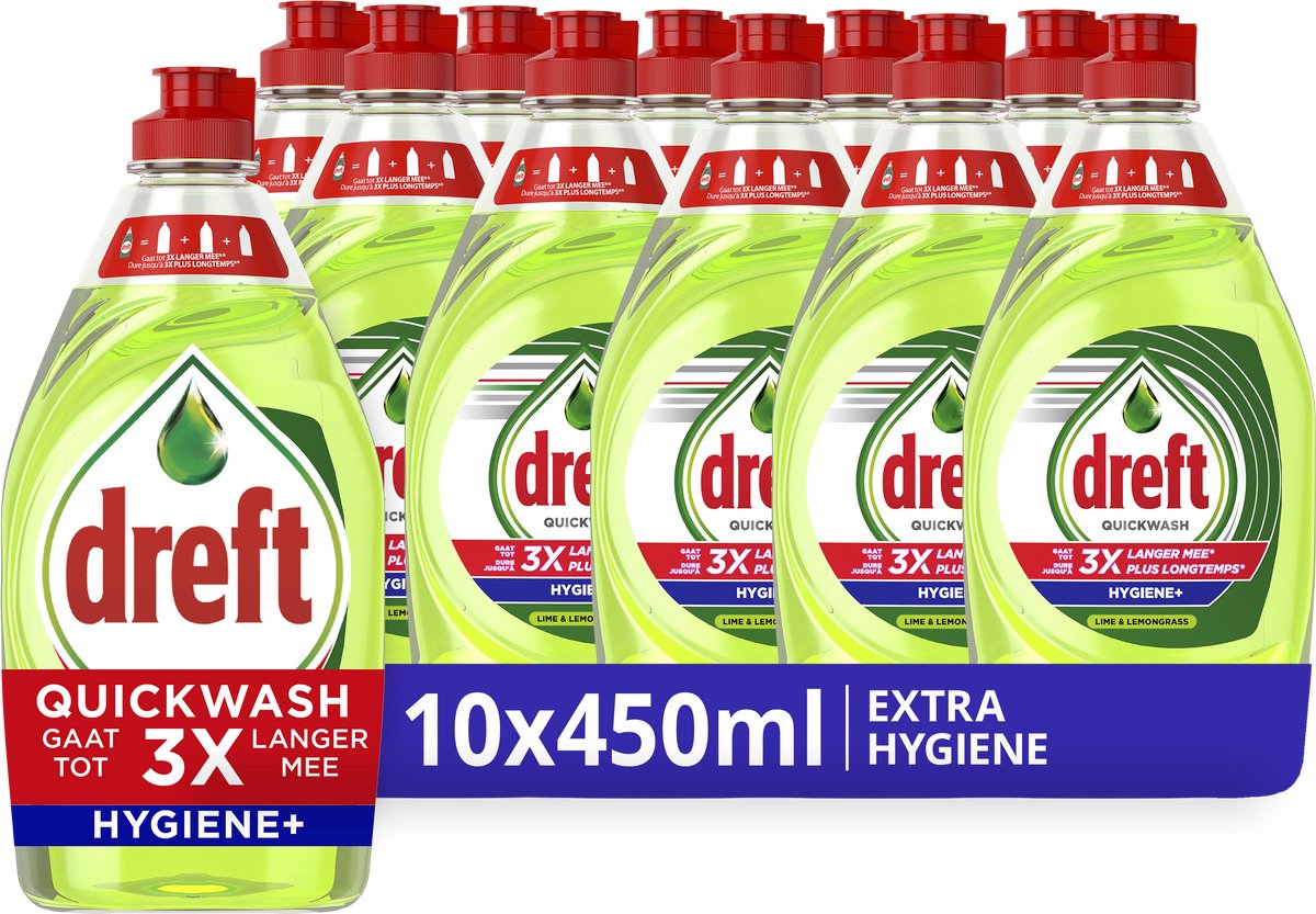 Liquide vaisselle liquide extra hygiénique Dreft quickwash - 10 x 450 ml