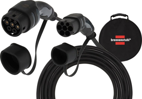 Câble de charge Brennerstuhl ev type 2 11kw (câble de charge e-mobility type 2 5m, ip55, triphasé, câble mode 3 avec sac pour véhicules hybrides électriques)