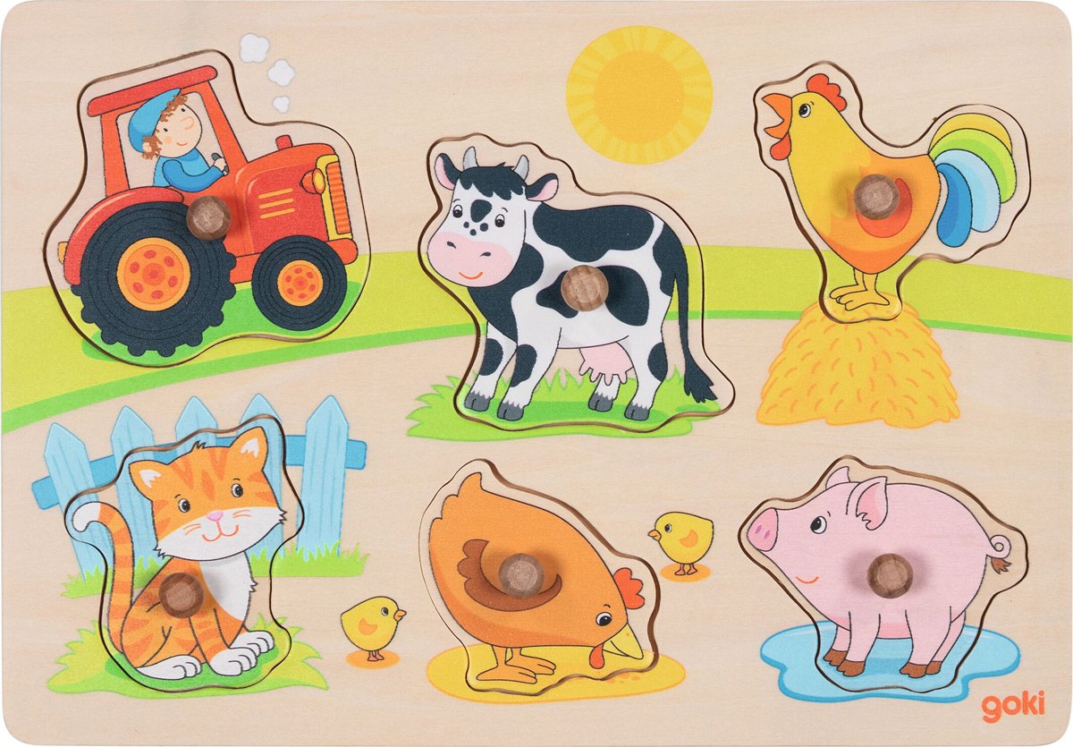 Puzzle à tenons en bois Goki à la ferme, 6 pcs.