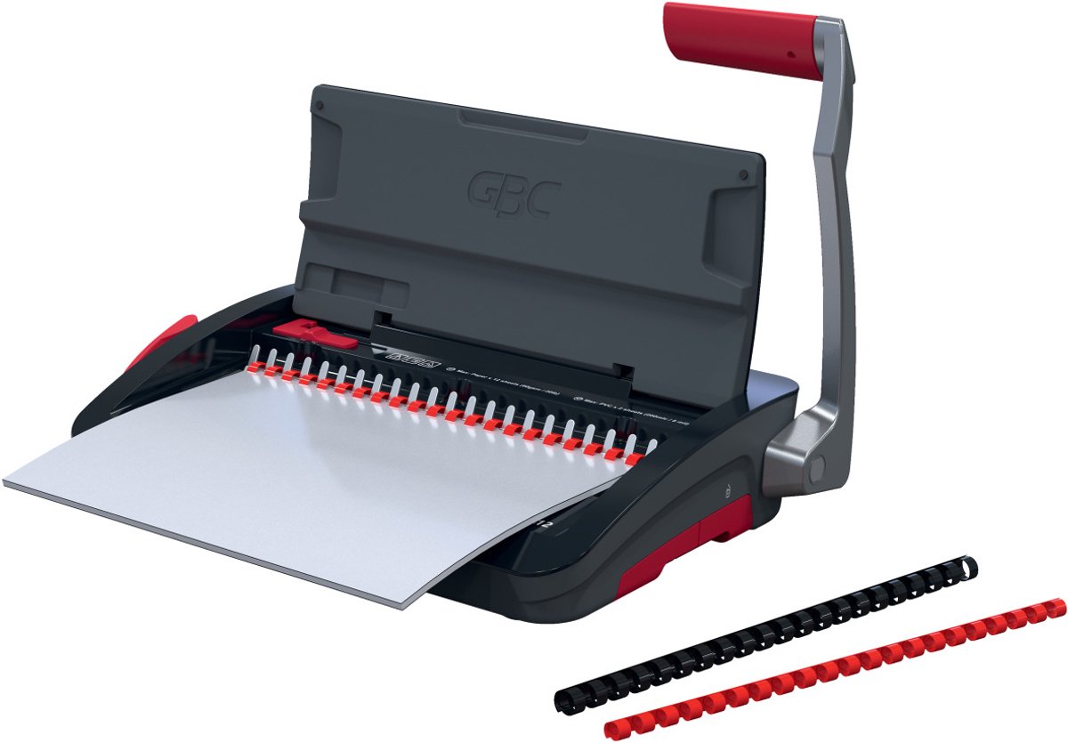 Relieuse manuelle Gbc combbind® cb12 - peignes de reliure en plastique - 195 feuilles - noir rouge