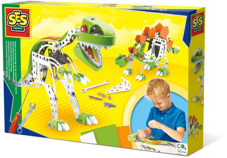 Ses creative ses - jeu de construction en métal dinosaure - avec 3 couleurs de pièces en mousse - comprenant des boulons, des écrous, une clé et un tournevis - bricolage pour garçons - jouets dinosaures