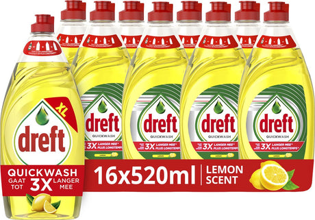 Liquide vaisselle pour les mains Dreft Platinum Quickwash Lemon Liquid - 16 x 520 ml