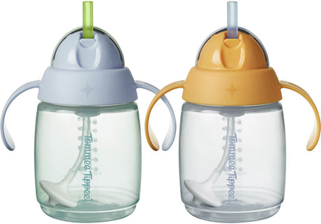 Gobelet avec paille Tommee tippee - 2 pièces - 240 ml - avec poignées et paille lestée en silicone - pour les tout-petits à partir de 6 mois - bleu et orange