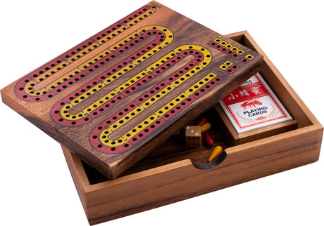 Engelhart cribbage – houten kaartspel met bord – acaciahout – 52 kaarten pinnen – klassiek spel –