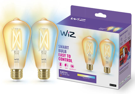 Lampe à filament Wiz Edison - pack de 2 - lumière blanche chaude à froide - éclairage LED intelligent - raccord E27 - 50w - or - wi-fi