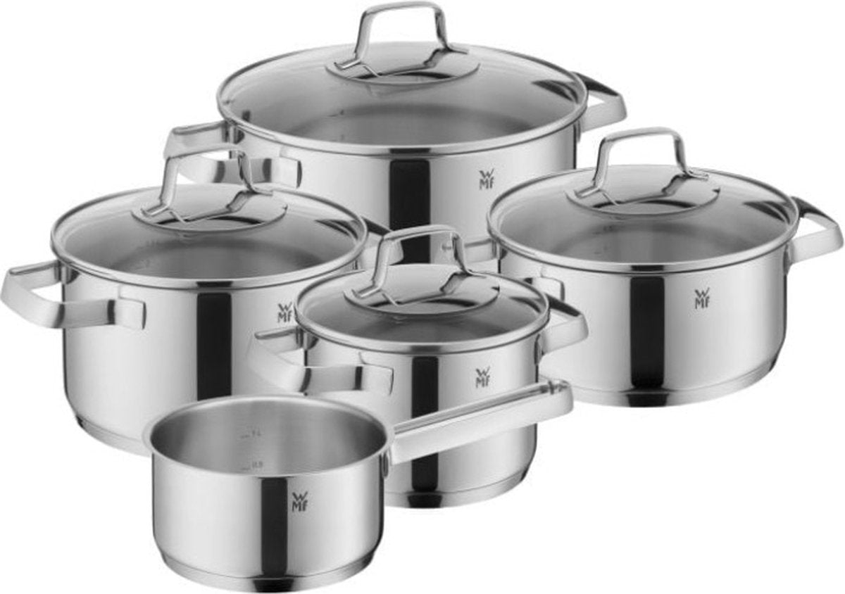 Wmf belmont - set de casseroles - 5 pièces - acier inoxydable - avec couvercle - convient à toutes les sources de chaleur