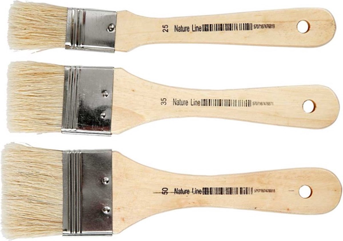 Pinceaux à laque Creativ company, l : 19 cm, l : 25-50 mm, plats, 3 pièces 1 boîte