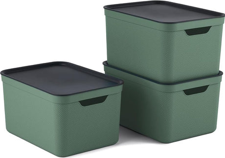 Rotho jive boîtes de rangement lot de 3 boîtes de rangement 16 l avec couvercle, plastique (pp recyclé), vert anthracite, 3x16 (35 x 25 x 20 cm)