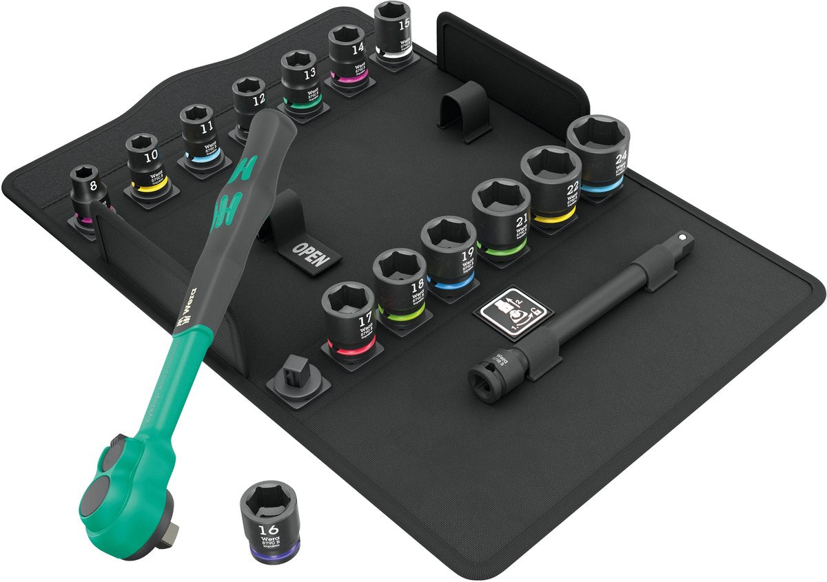 Wera 8100 sb 12 jeu de cliquets confort zyklop, cliquet d'interrupteur, entraînement 3 8, métrique, 16 pièces - 05005530001