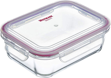 Boîte de conservation alimentaire en verre Westmark, capacité : 1520 ml, adaptée au congélateur, au micro-ondes et au four, verre plastique silicone, rouge transparent, 23442270