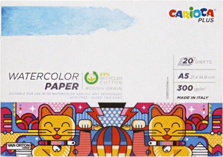 Bloc à dessin aquarelle Carioca plus - papier aquarelle a5 - 20 feuilles - 300 g m² - adapté à l'aquarelle, aux crayons aquarellables, à l'encre et à la gouache