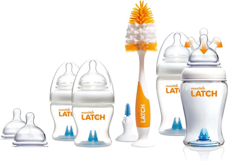 Munchkin Latch Kit de démarrage pour biberons 12 pièces - 2 biberons de 120 ml - 2 biberons de 240 ml - 2 brosses de nettoyage - pour nouveau-né - sans BPA