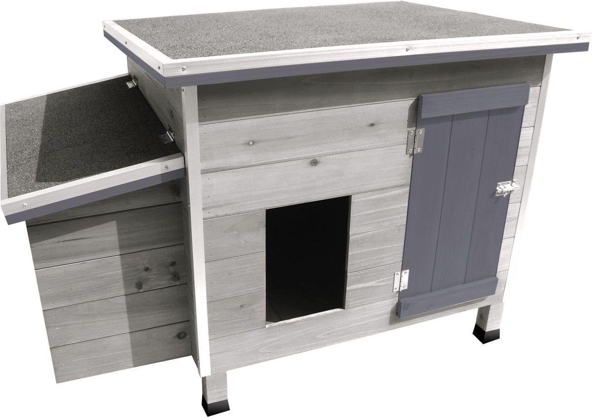 Poulailler Flamingo Cottage au gingembre - 100 x 79 x 64 cm - poulailler en bois gris avec nid de ponte et enclos extérieur - durable, spacieux et élégant