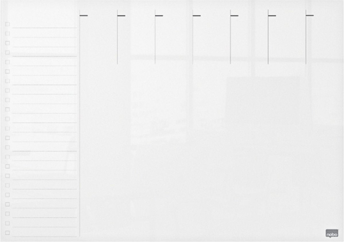 Tableau blanc mini A3 effaçable à sec Nobo - planificateur hebdomadaire - 297 x 420 mm - marqueur inclus - acrylique transparent