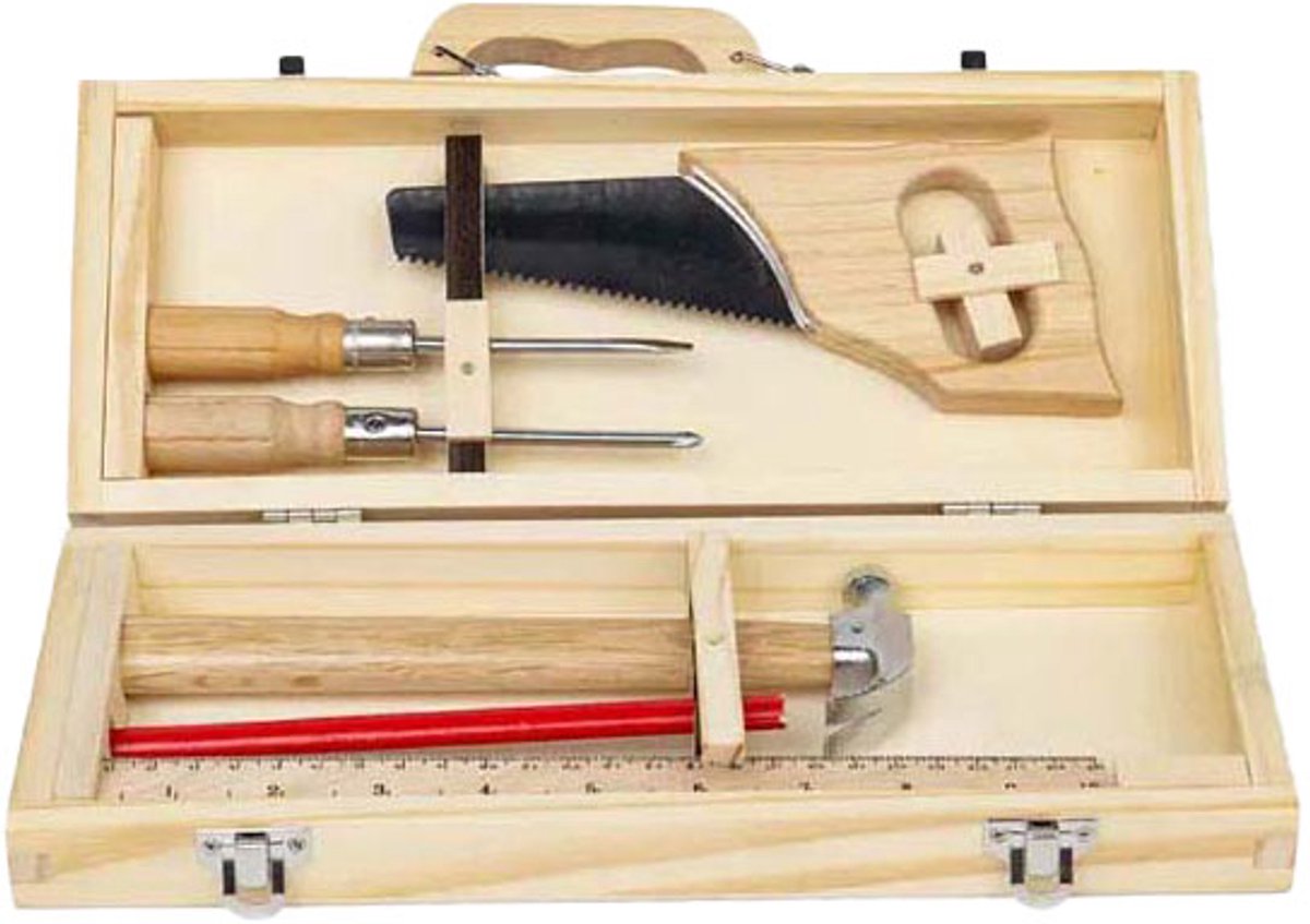 Boîte à outils de bricolage en bois Bigjigs, 6 pièces.