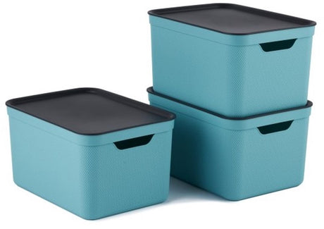 Rotho jive boîtes de rangement lot de 3 boîtes de rangement 16 l avec couvercle, plastique (pp recyclé), turquoise anthracite, 3x16 (35 x 25 x 20 cm)