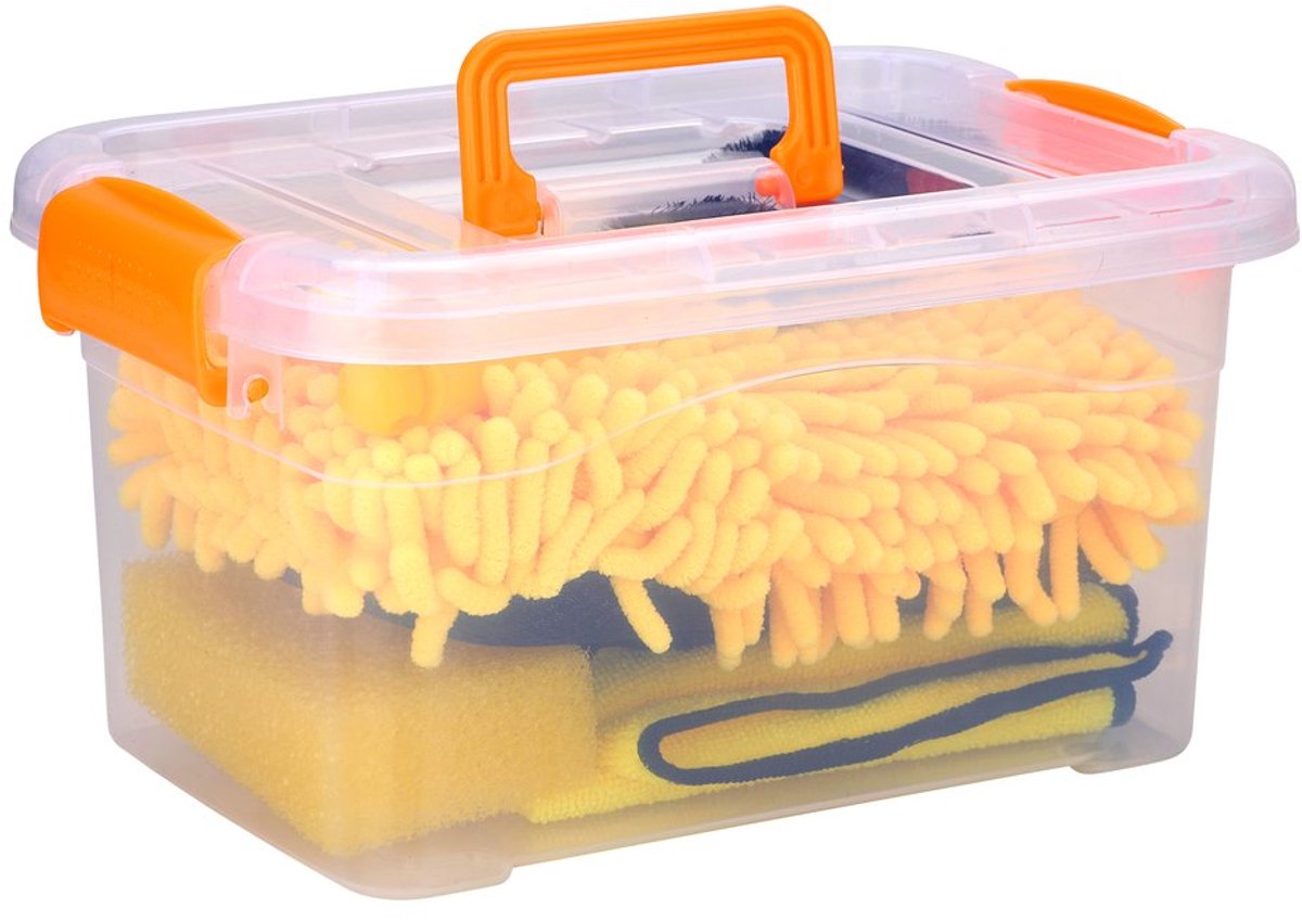 Kit de lavage de voiture Dunlop - brosse à jantes - brosse de lavage de voiture - éponge de voiture - dans une boîte de rangement