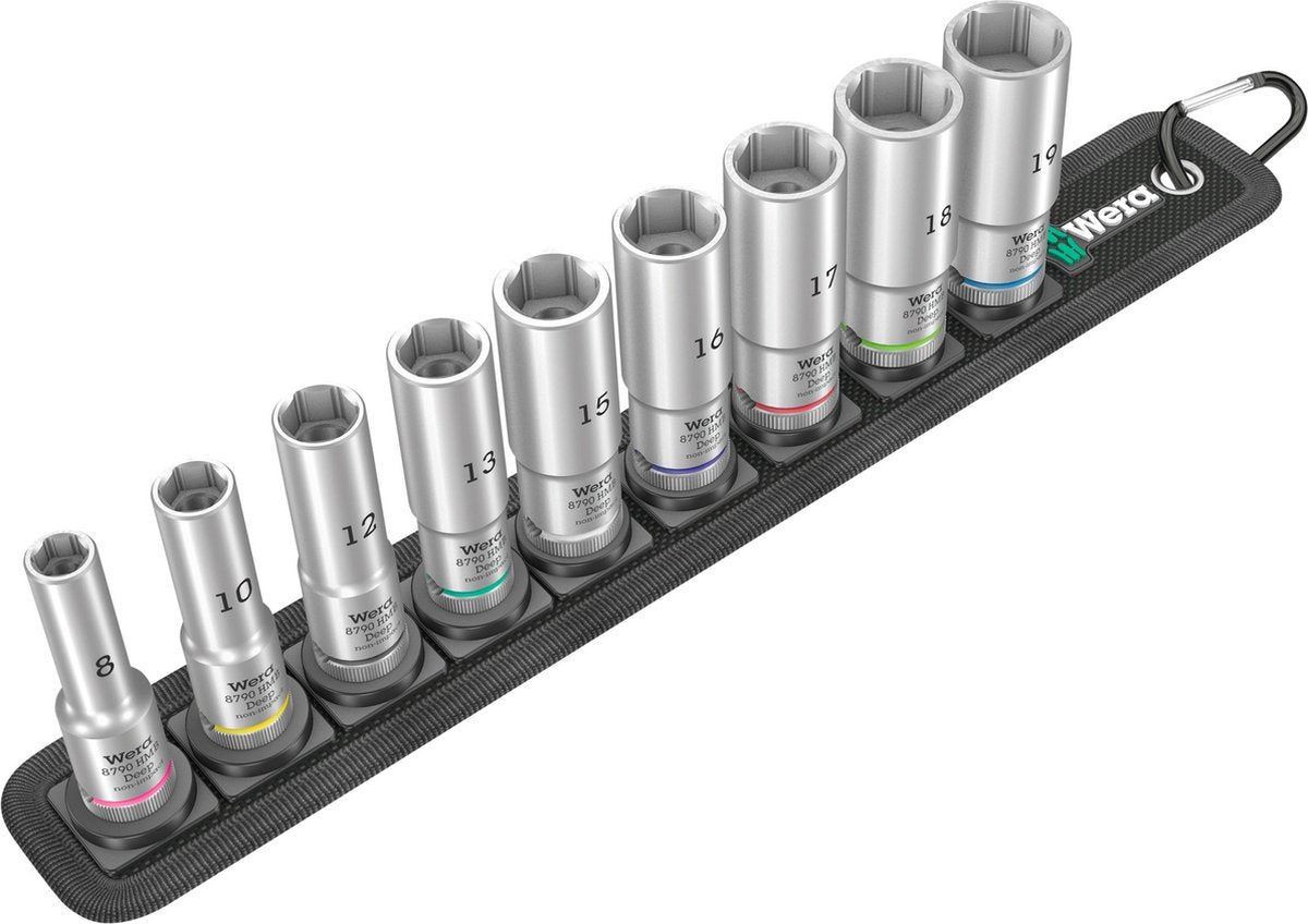 Wera Belt B Deep 1 jeu de douilles, avec 3 clés à douille à 8 entraînements, 9 pièces (noir)