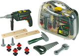 Klein Toys Bosch Mini boîte à outils jouet 16 pièces - perceuse, marteau, scie, clé à fourche et accessoires pour outils - incl. effets lumineux et sonores - vert
