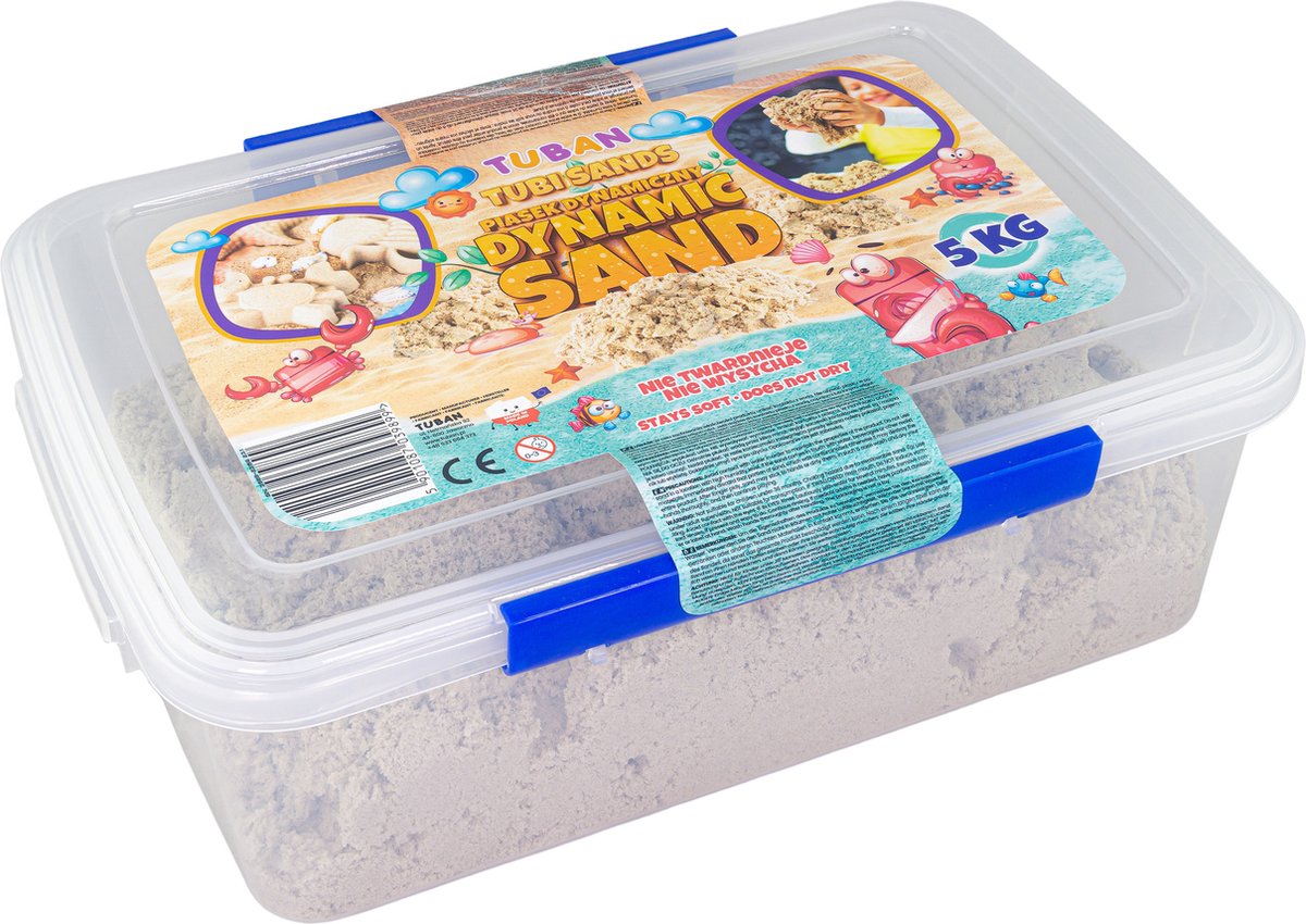 Tuban - sable dynamique – naturel 5 kg dans un récipient réutilisable, sable cinétique pour bijoux pour enfants, 3 ans, multicolore
