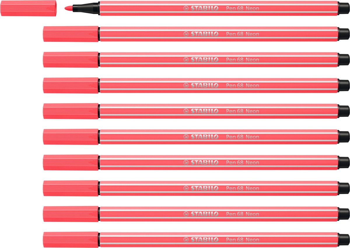 Stabilo pen 68 - feutre premium - rouge fluo - boîte de 10 pièces