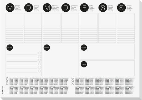 Sous-main Sigel - avec agenda hebdomadaire et liste de tâches - format A3 - avec calendrier 2026 2027 - 30 feuilles déchirables - si-h6506