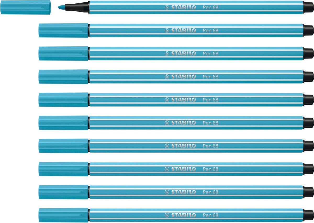 Stabilo pen 68 - feutre premium - bleu azur - boîte de 10 pièces