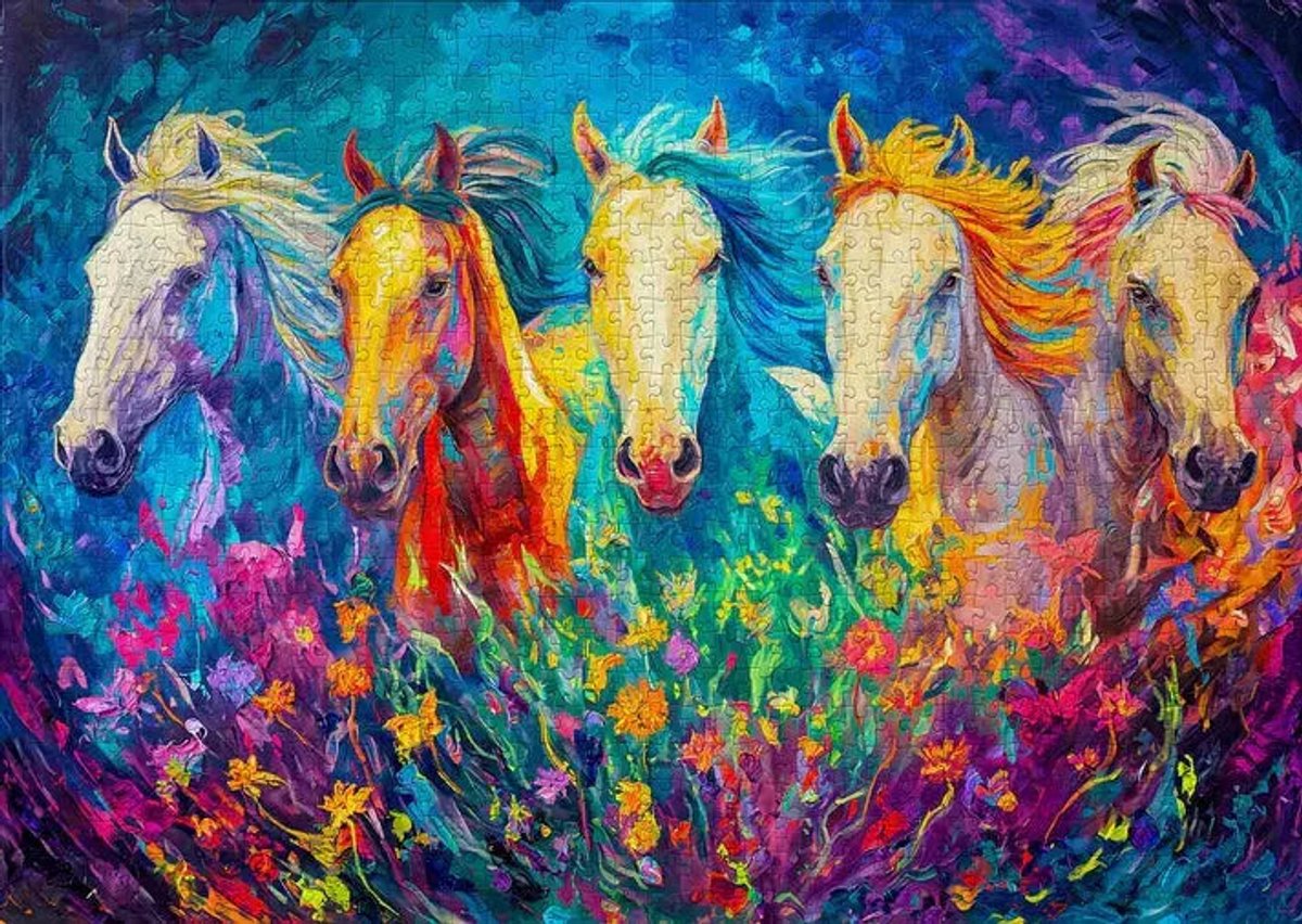 Profitez du puzzle puzzle lumineux au galop de 1000 pièces d'animaux.