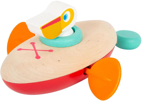 Small foot - jouet de bain canoë en bois pélican à remonter