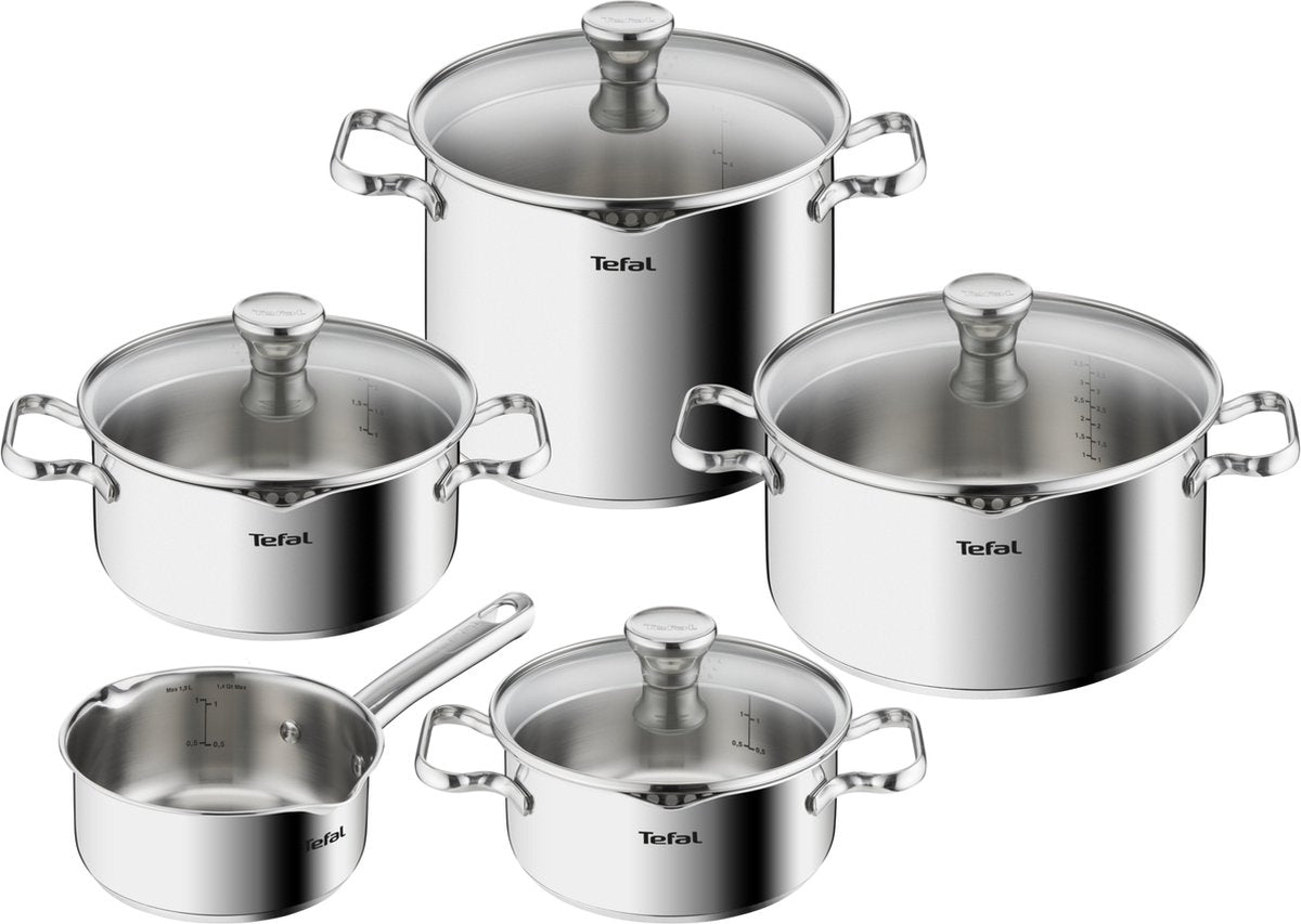 Tefal duetto - set de casseroles - 5 pièces - avec couvercles - induction - acier inoxydable