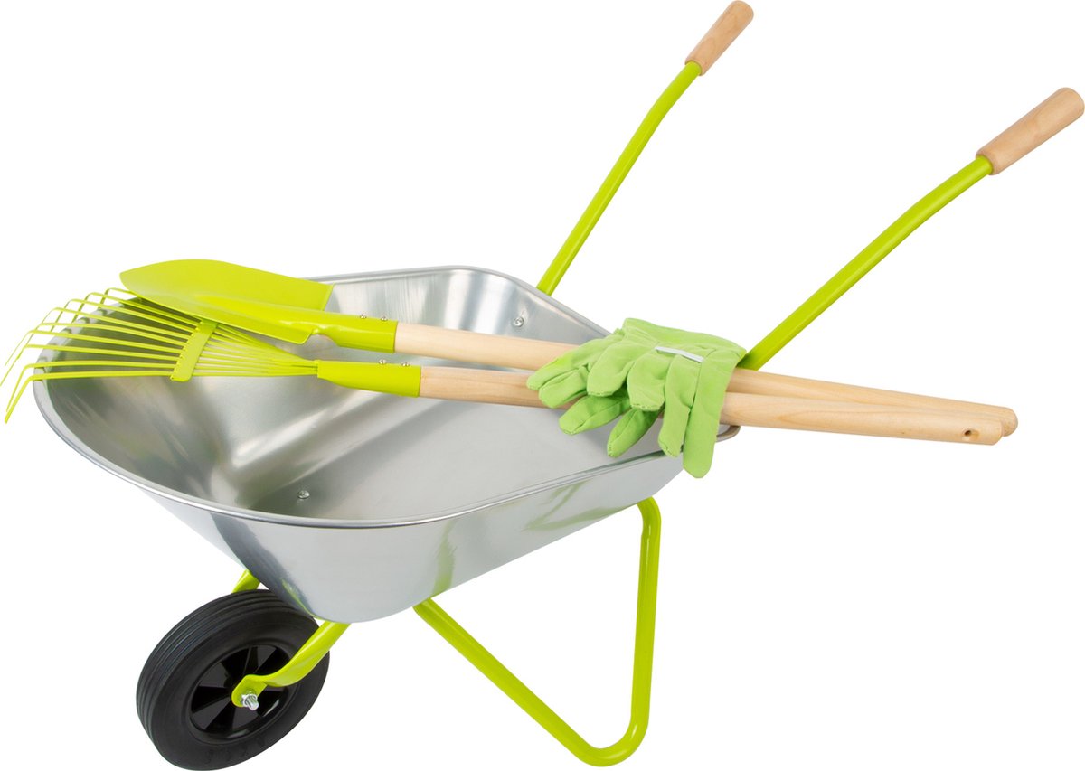 Petit pied - brouette métallique avec outils de jardin, 5dlg.