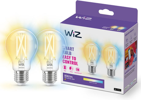 Pack de 2 lampes à filament Wiz - lumière blanche chaude à froide - éclairage LED intelligent - culot E27 - 60w - transparent - wi-fi