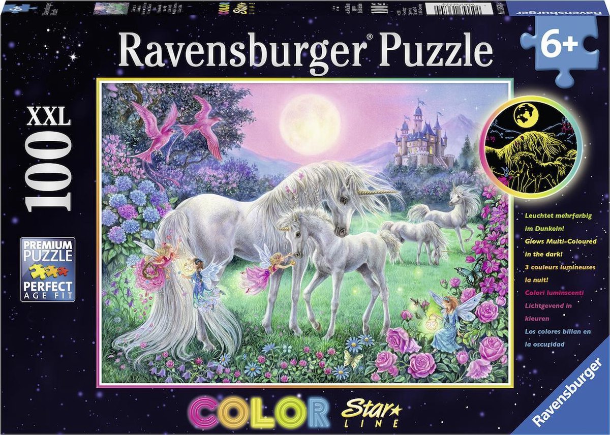 Ravensburger puzzle licornes au clair de lune - starline - puzzle - 100 pièces