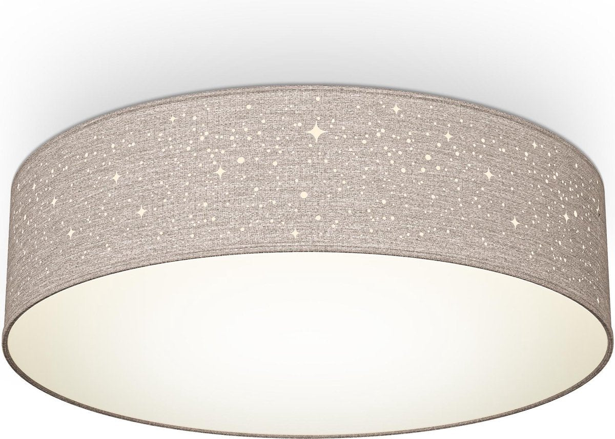 B.K.licht - plafonnier décoratif - avec effet ciel étoilé - lampe pour chambre d'enfant - taupe - rond - 2x culot E27 - ø38cm