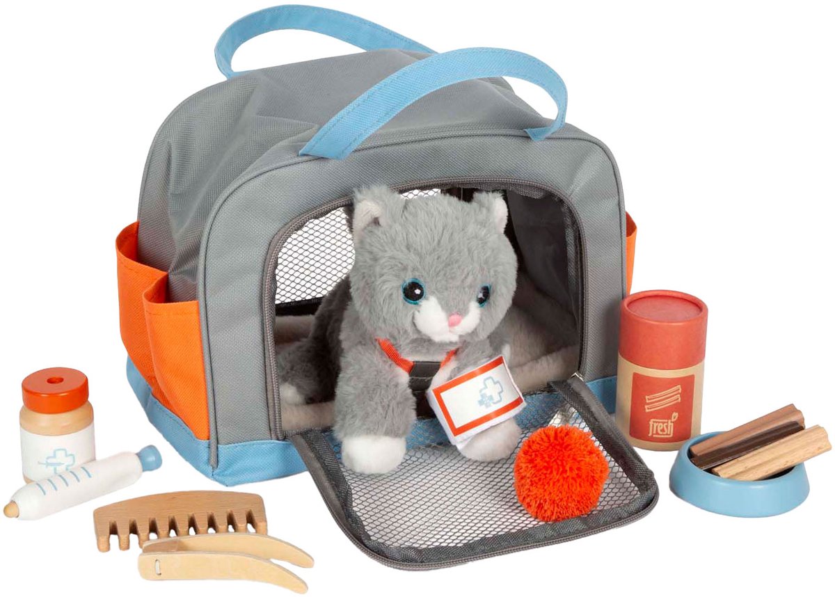 Small foot - peluche chat avec sac de transport et kit de soins