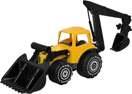 Tracteur Plasto avec chargeur frontal et bras d'excavatrice jaune 57 cm - véhicule jouet - pelle rétro - bras d'excavatrice - gros tracteur - sans BPA - fabriqué en Finlande - à partir de 1 an